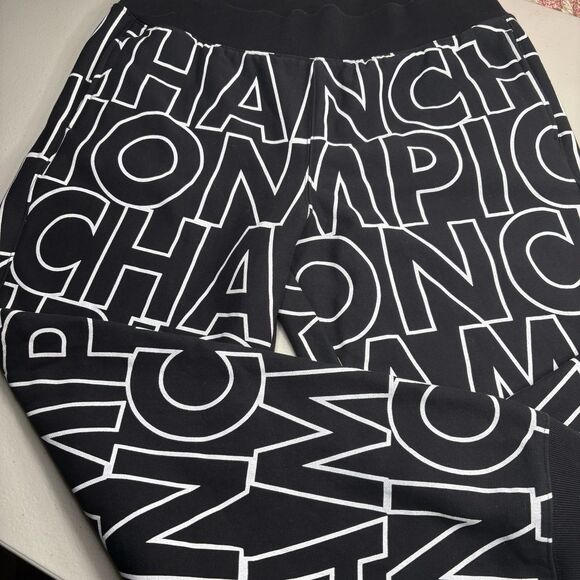Champion Reverse Weave AOP Mens XL Black White Script Logo Joggers Sweatpants - Picture 2 of 12